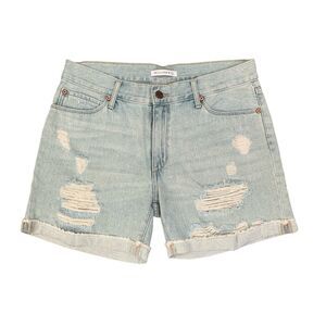 William B Shorts Womens L Large Light Denim Mid Rise Distressed 5 Pocket Cuff